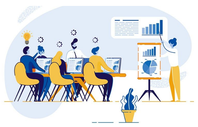 drawing of people in a class room