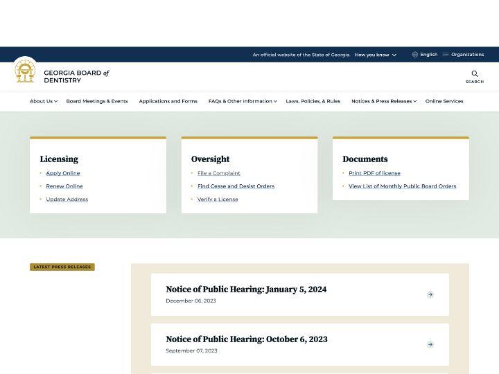 Georgia Board of Dentistry website