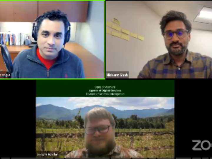 Screen capture of a zoom webinar meeting with 3 people