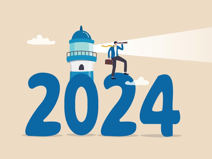 Person standing on top of 2024, gazing toward the future
