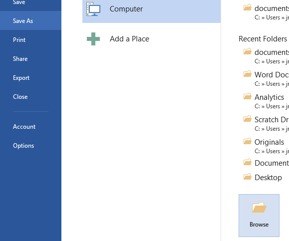 Screen shot of 'Save As' screen
