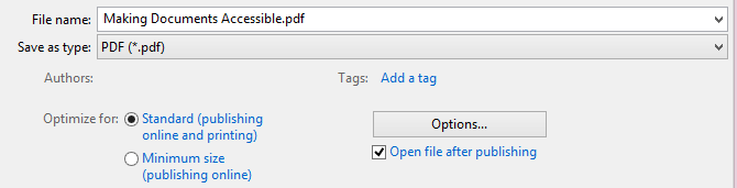 Example of uploading document file named 'Making Documents Accessible'