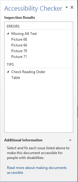 Accessibility Checker sub menu