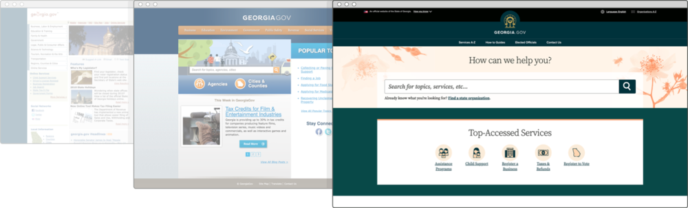 Image showing the evolution of the Georgia dot gov website from 2020 to 2010 to 2020