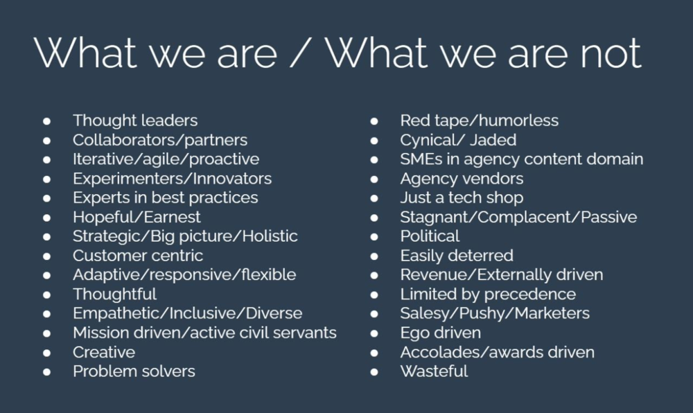 A list of what the Digital Services Team identifies with