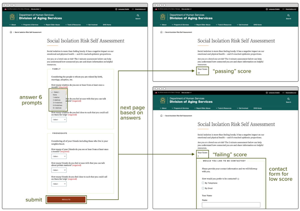 Example webform from the Division of Aging Services (DAS)