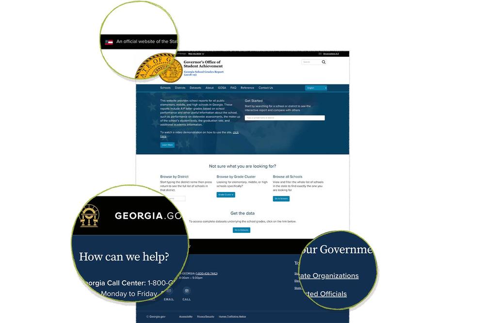Example of the shared hat and footer on a non GovHub site