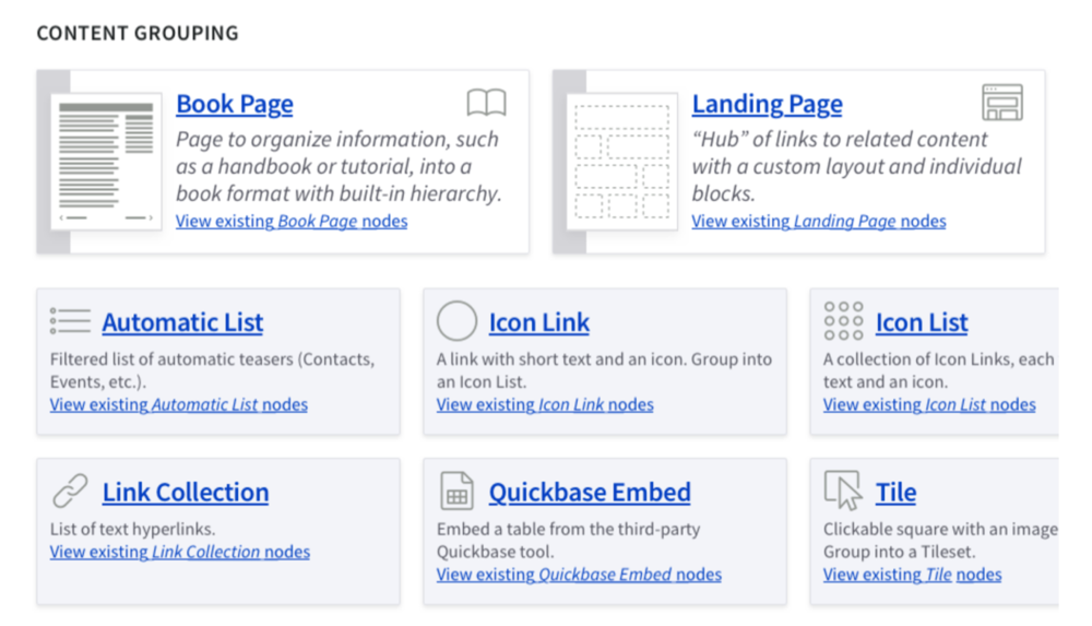 One group of testers saw the type tray with Micro-Content types placed directly under the regular content types that often go together.