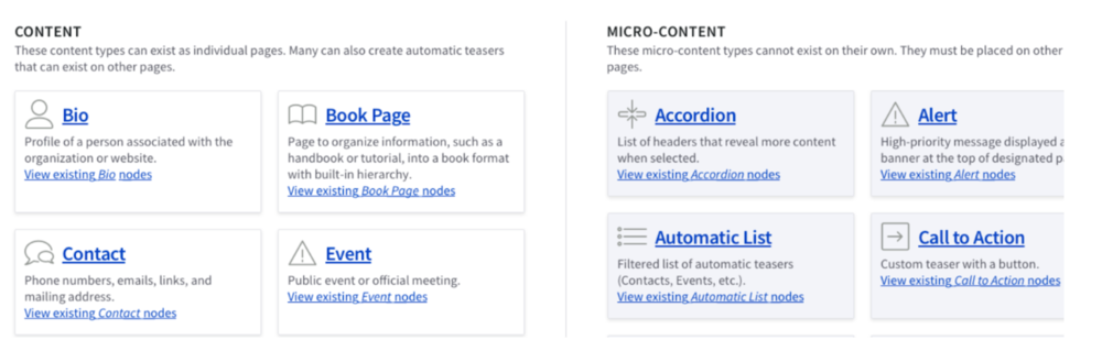 The second type tray option had Micro-Content types kept together in a column on the right side.