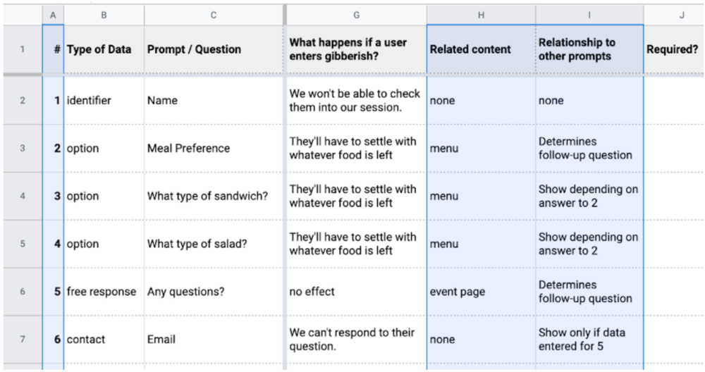 Webforms Template Rearrange Columns A, H, and I