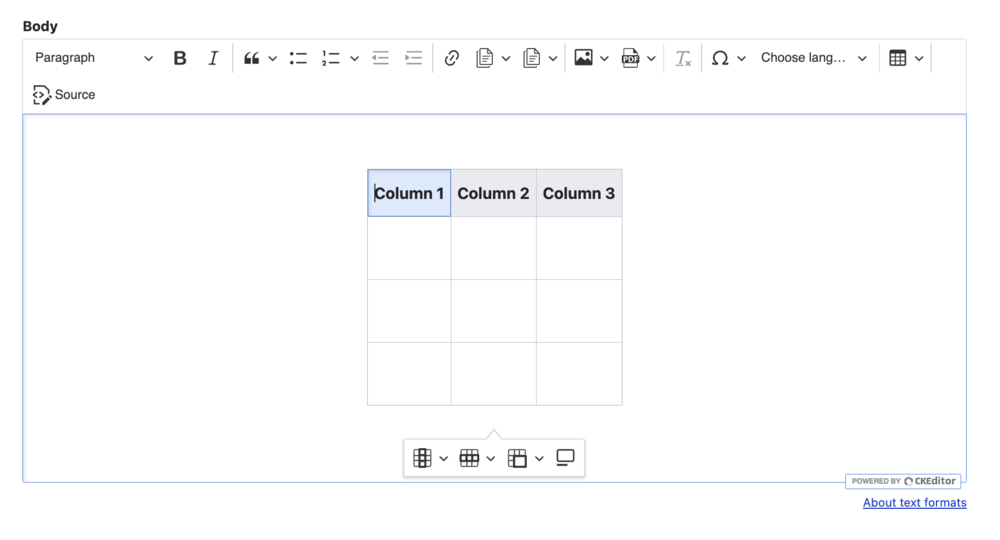 An updated view of tables in the WYSIWYG