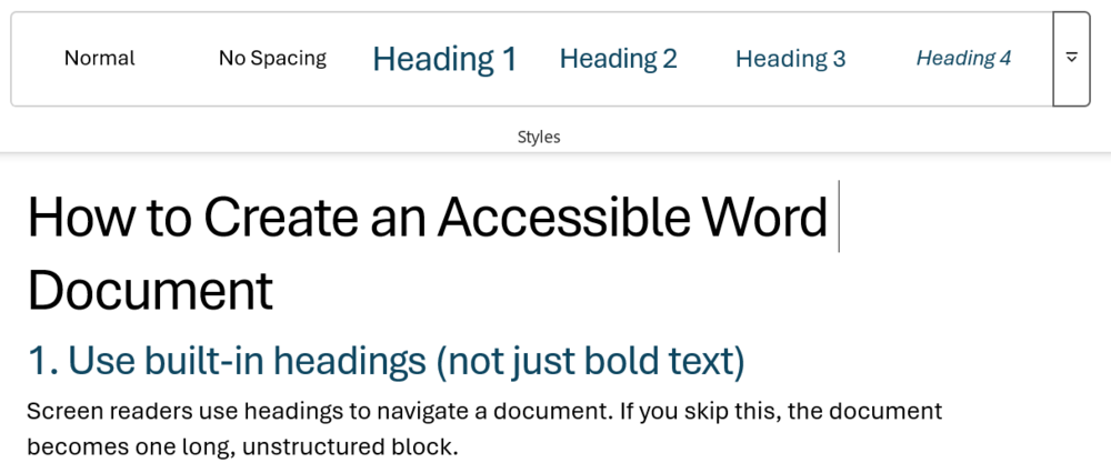 A screenshot of how Word's formatting styles look in a sample document.