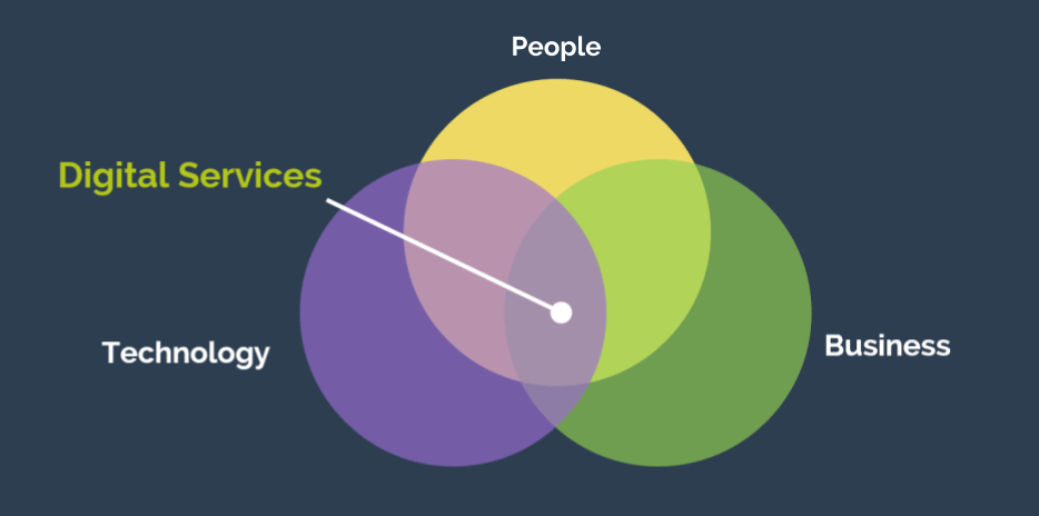 A 3-set Venn diagram showing Digital Services at the intersection of People, Business, and technology.