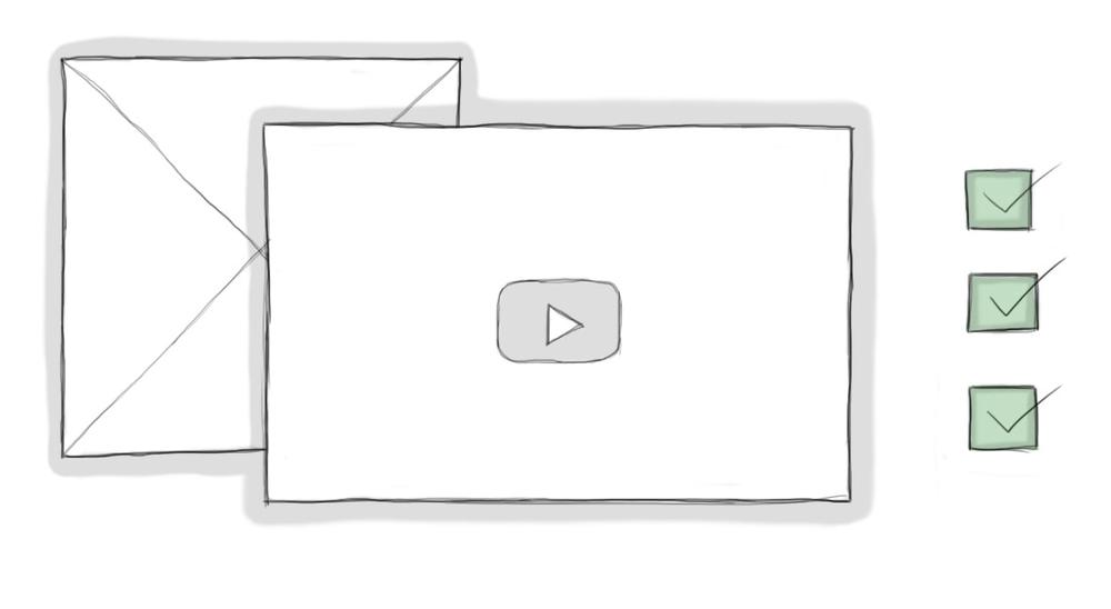 A wireframe for an image and a video next to checkboxes.
