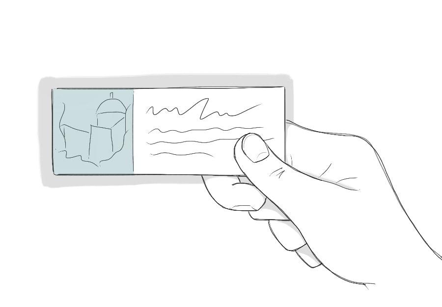 A hand holding a wireframe of a Twitter card.