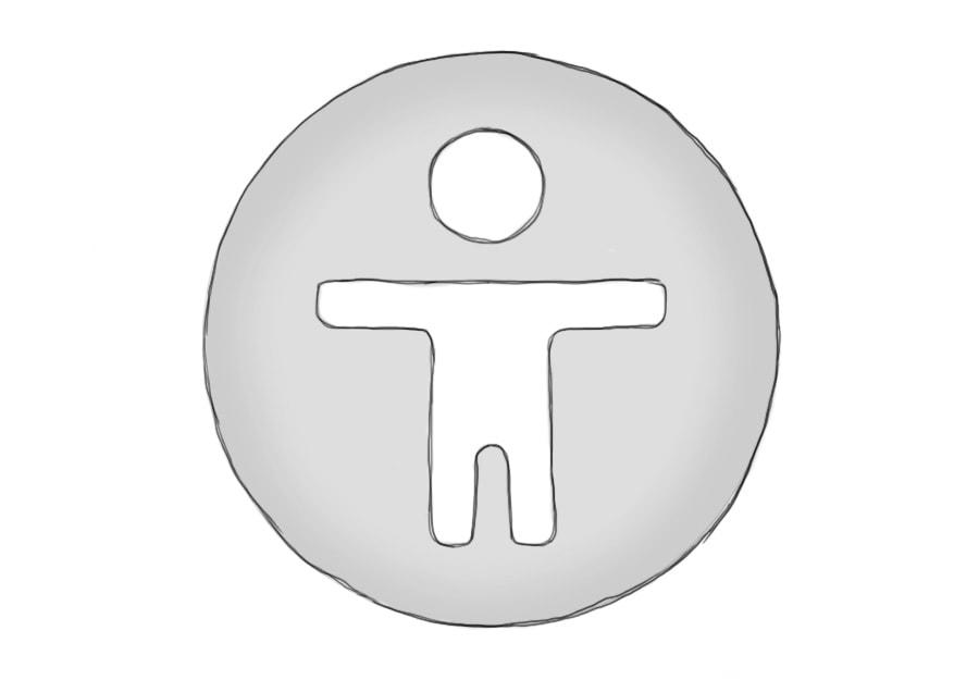 Enlarged drawing of the accessibility checker icon, a person in a circle.