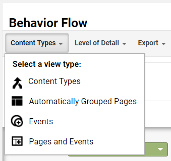 View type dropdown under the Behavior Flow report title in Google Analytics.