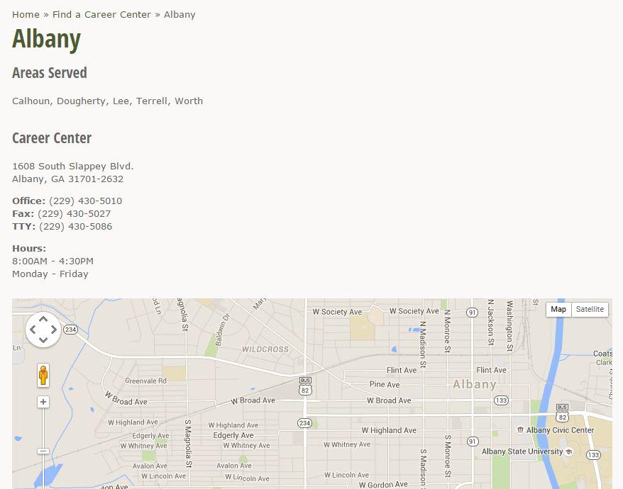 Example of Career Center location details