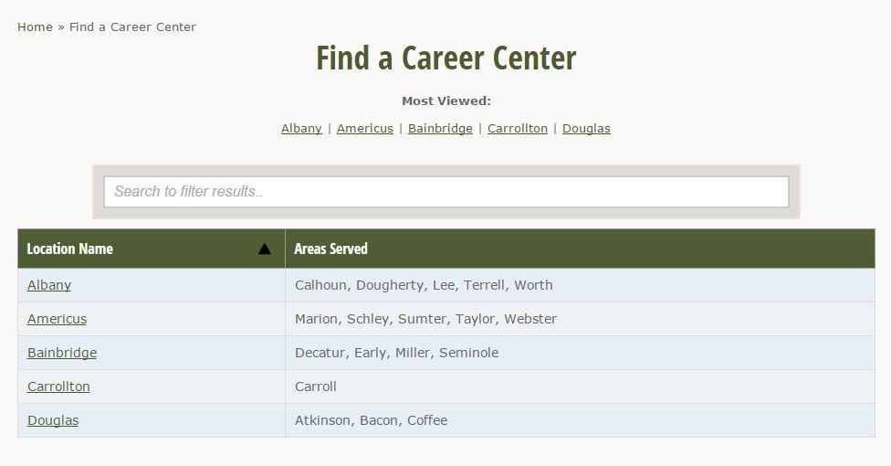 Example of Find a Career Center