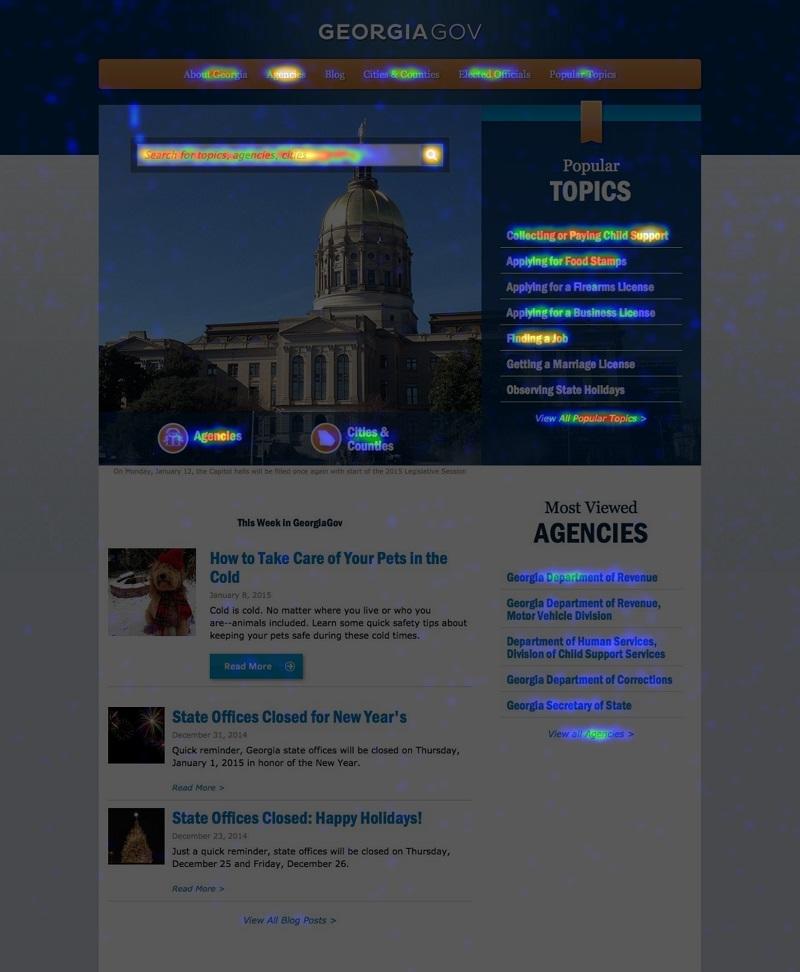 A heat map display on the Georgia.gov website