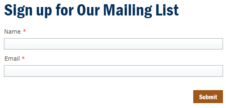 Form. Both the "Name" and "Email" labels have a red asterisk next to them.