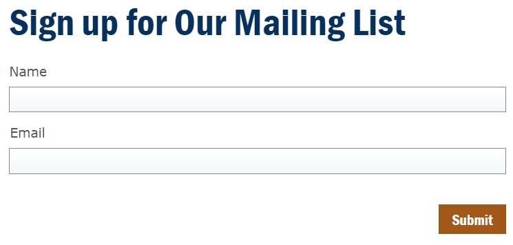 Form with fields labeled "Name" and "Email."