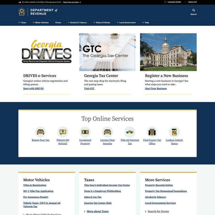 Homepage for the Georgia Department of Revenue website